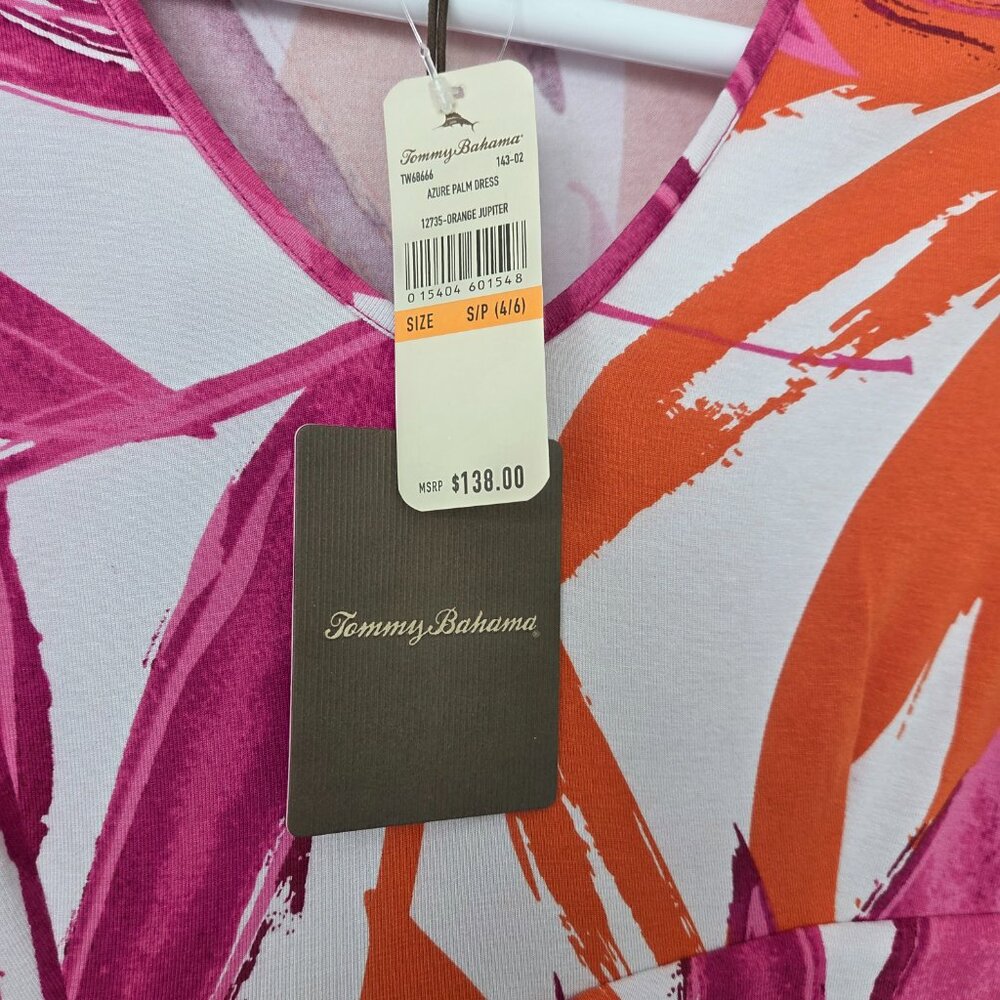 NWT- Tommy Bahama Azure Palm dress Midi S/P 12735 Orange Jupiter-RESORT SALE - Picture 2 of 5
